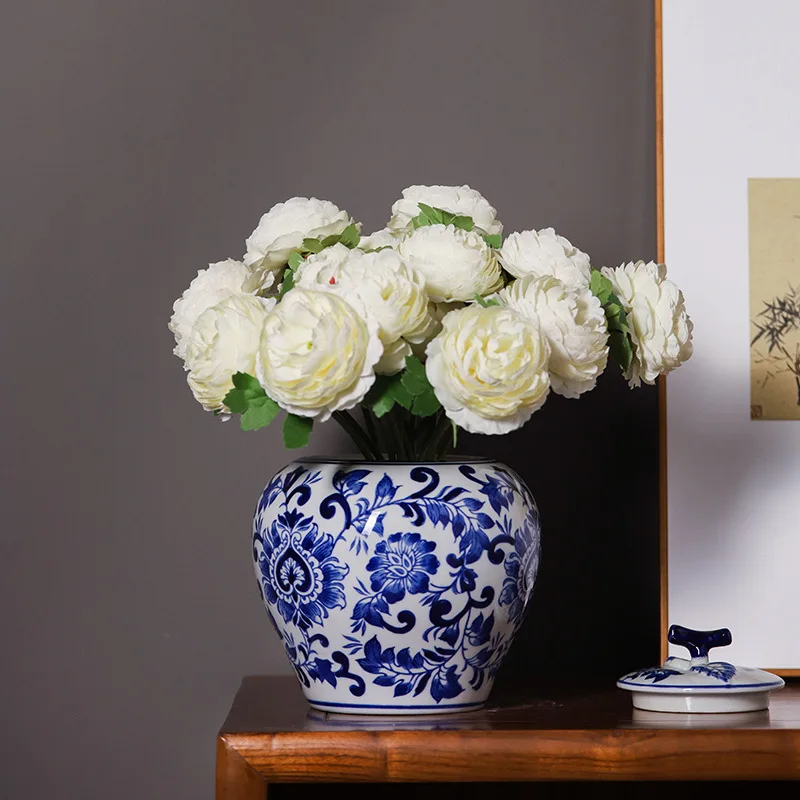 Jingdezhen синий белый фарфор банка для хранения в китайском стиле керамический орнамент с крышкой дома гостиной Декор цветочный горшок