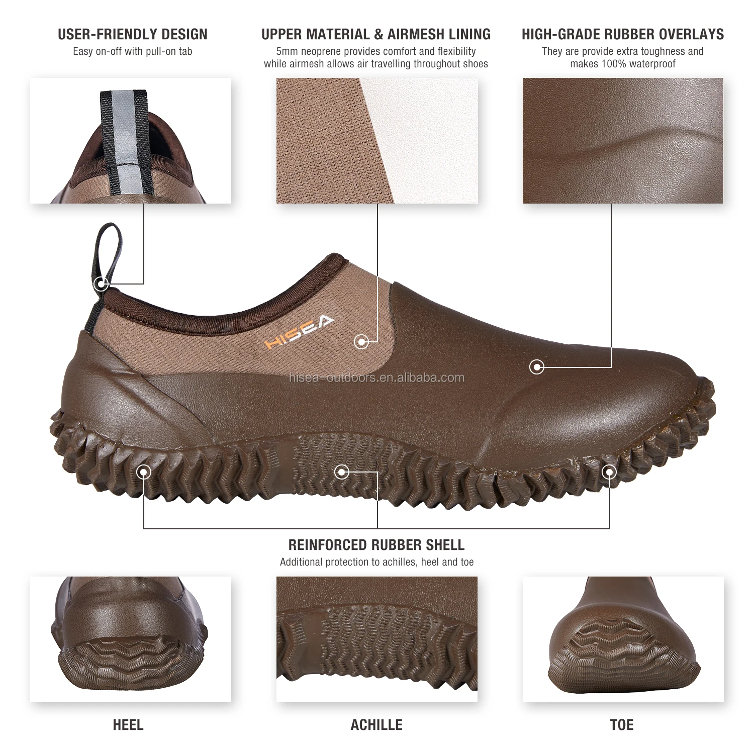 
HISEA Ankle Waterproof Rubber Garden Shoes Rain Boots Mud Muck Slip-On Shoes 