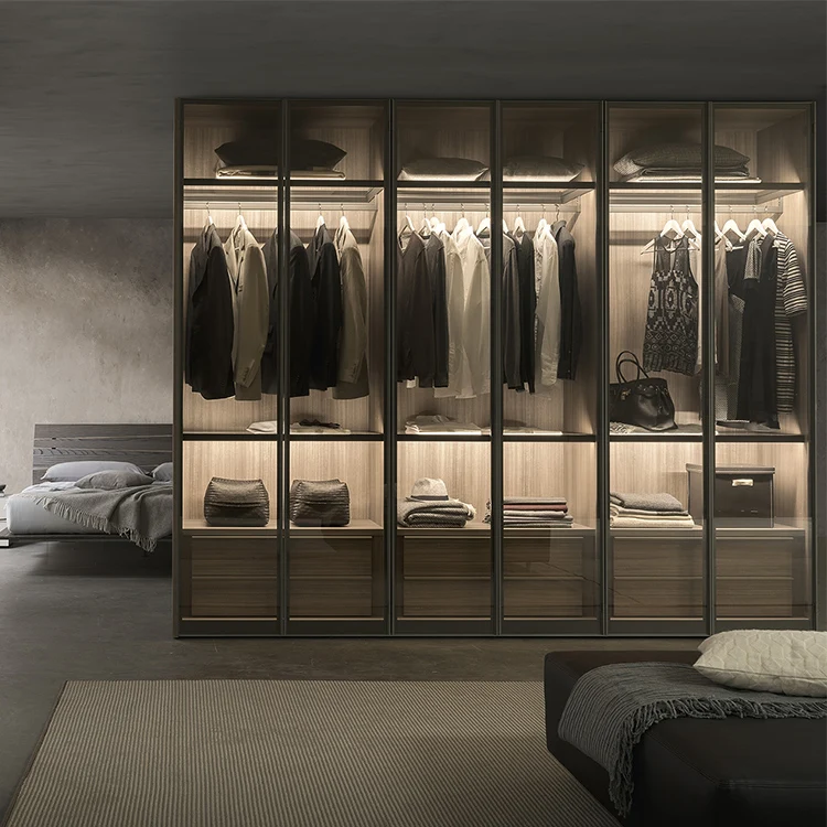 Transparent Glass Door Multilayer Furniture Display Closet Organizer Wardrobe