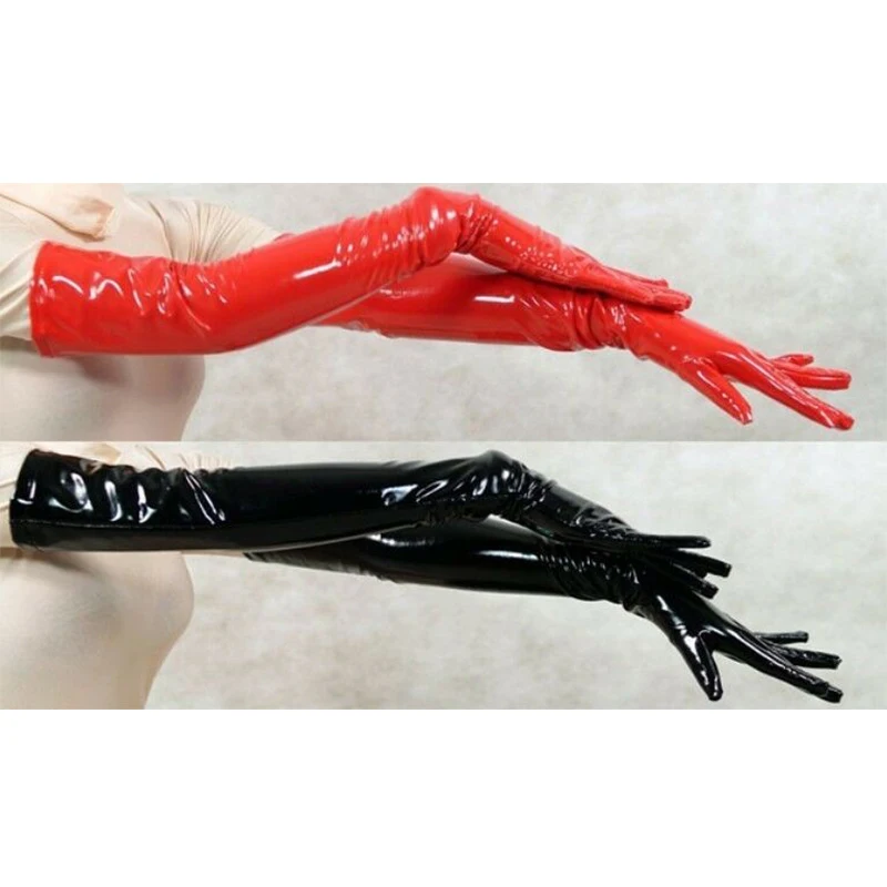 Wholesale Long Leather Mittens Women PVC Gloves Black Red Leather Gloves