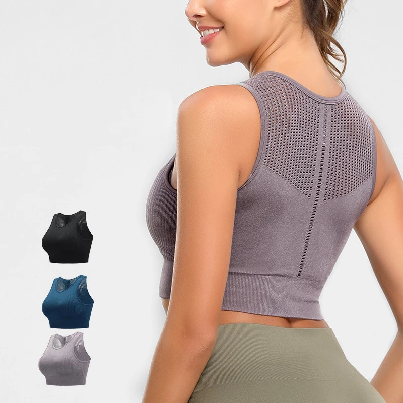 Hygieia 2022 New Women Running Mesh Hollow Fitness Bra Workout Gym Shockproof Yoga Sport Bra Crop Top