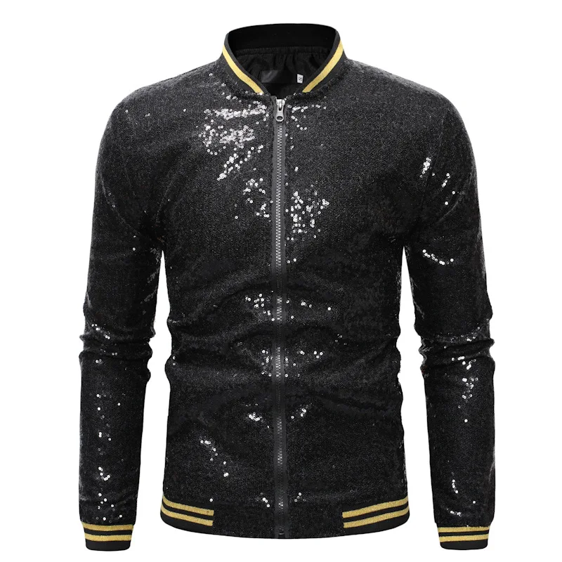 Mens Plus Size Loose Sequin Dance Dress Zip Cardigan Jacket