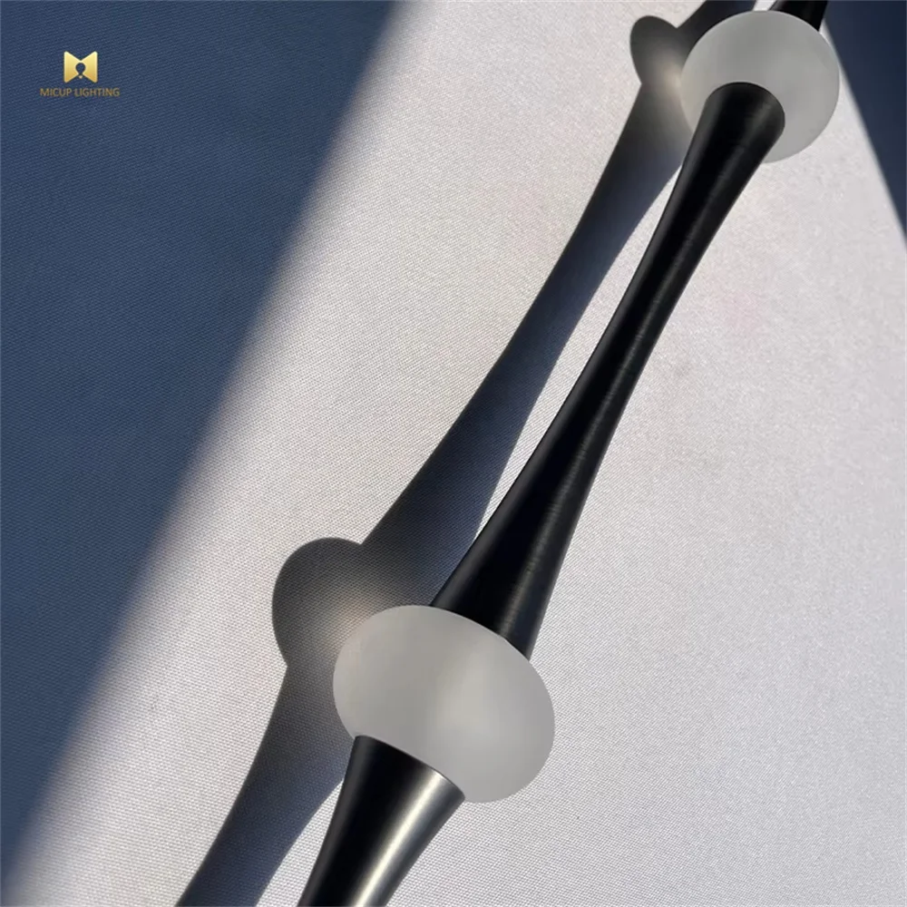 Creative Modern Simple Black Aluminum Long Drop LED Pendant Lamp Restaurant Word Bamboo Chandelier