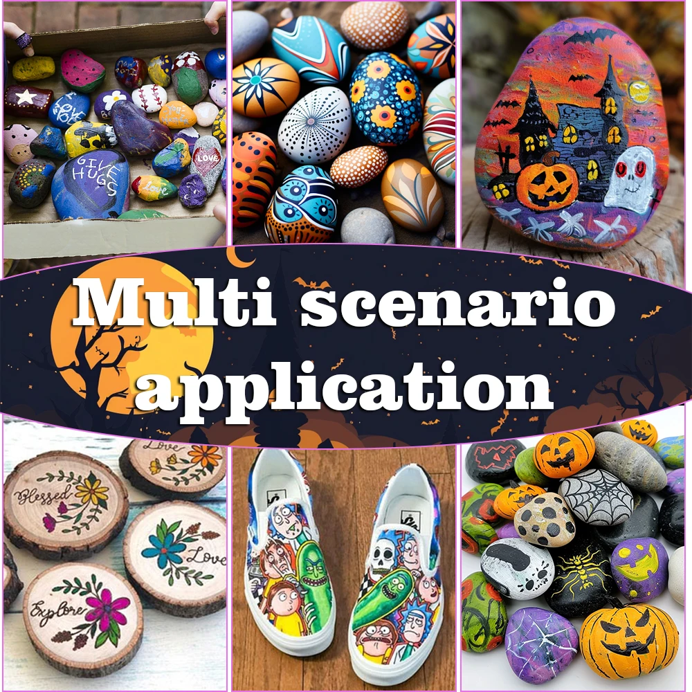 KHY Free Design Halloween Custom Wholesale Non-Toxic DIY Glow in the Dark Acrylic Paint Rock Painting Kit