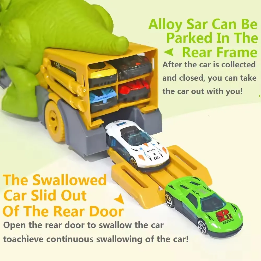 KSF Plastic Animal Fun Swallowing 1 64 Diecast Vehicle Alloy Container Transports Children Toys Kids Dinosaur Truck Car