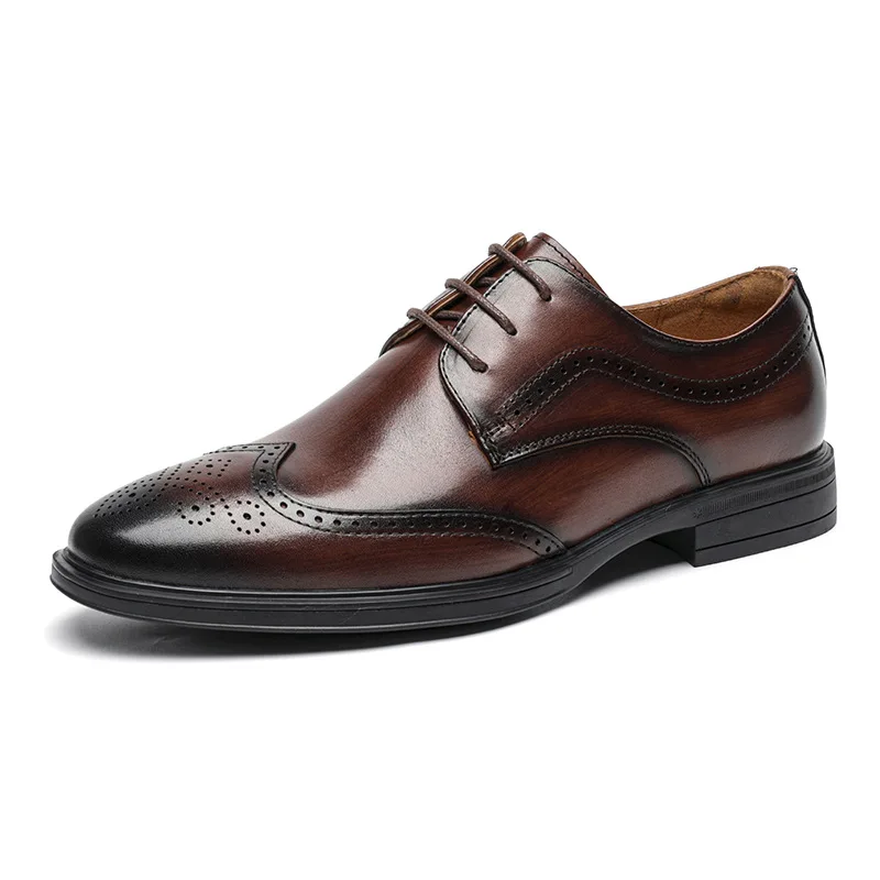China Factory Direct Handmade British Style Retro Elegant Wedding Mens Brown Leather Formal Shoes