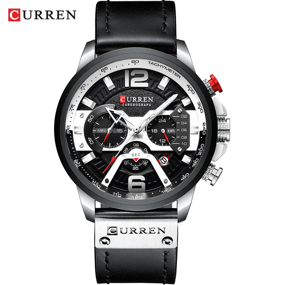 CURREN 8329 Top Brand Watches Male Clock Sport Leather Strap Chronograph Watches Men Wrist