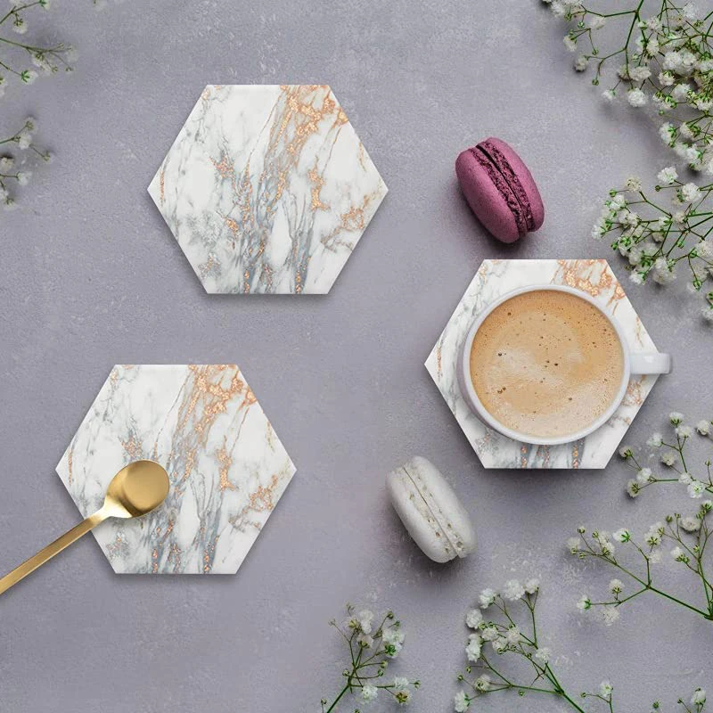 Hexagon Ceramic Coaster Home Decoration Modern Kitchen And Home Appliances With Cork Backing For Beverage Wine