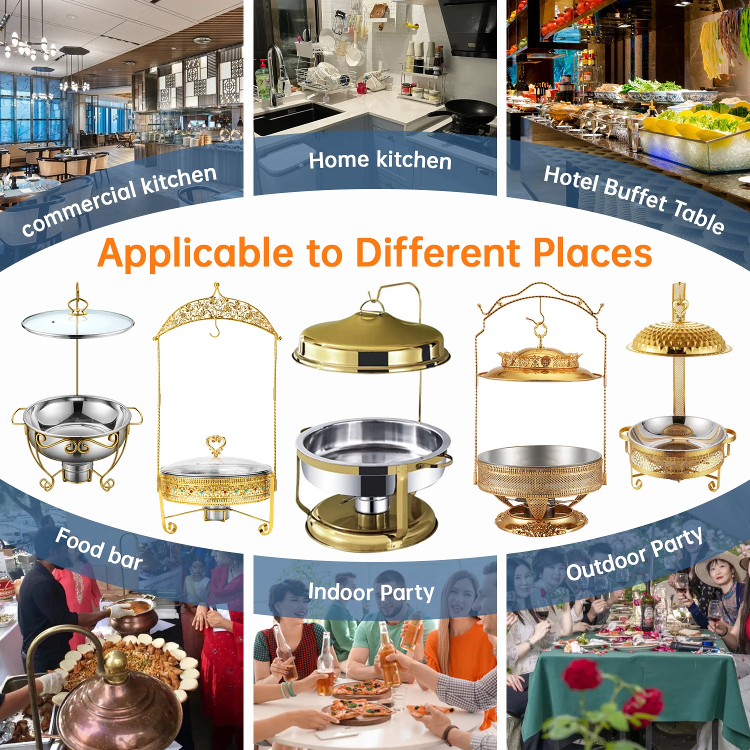 YITIAN Luxury Hanging Food Heater 6.0L Buffet Chafing Dish Thick Stainless Steel Restaurant Warmer Hotel Restaurant Buffet Stove