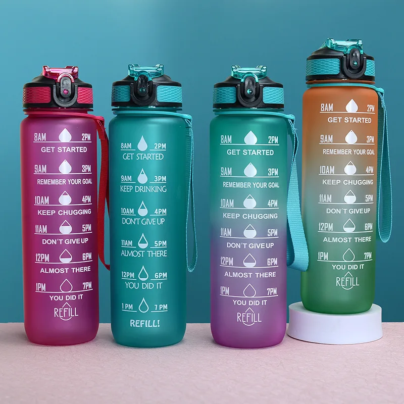 Amazon Gradient large capacity Space Sport Sippy Cup plastic with printed scale outdoor shake portable gym water bottle