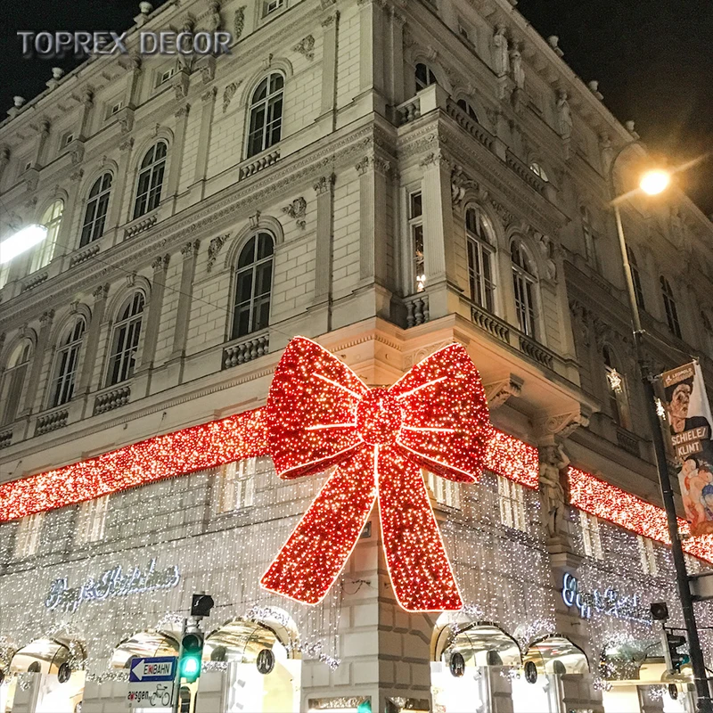 Waterproof LED String Lights Wreath Hanging Decorations Customizable Outdoor Christmas Bow Mall Restaurant Building Window Box