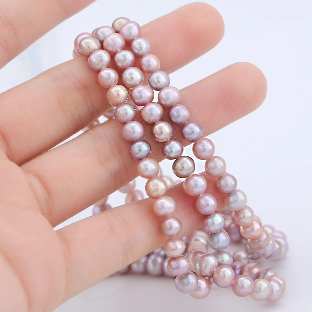 Оптовая продажа, высокое качество, AAA 5-6 мм, фиолетовая безупречная зернистая натуральная пресноводная цепочка из натурального перламутрового жемчуга, жемчуг для ювелирных изделий mak
