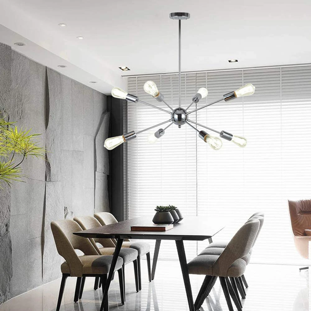 China factory 8 led industrial modern loft fixtures metal iron retro lamp Starburst large black Sputnik chandelier pendant light