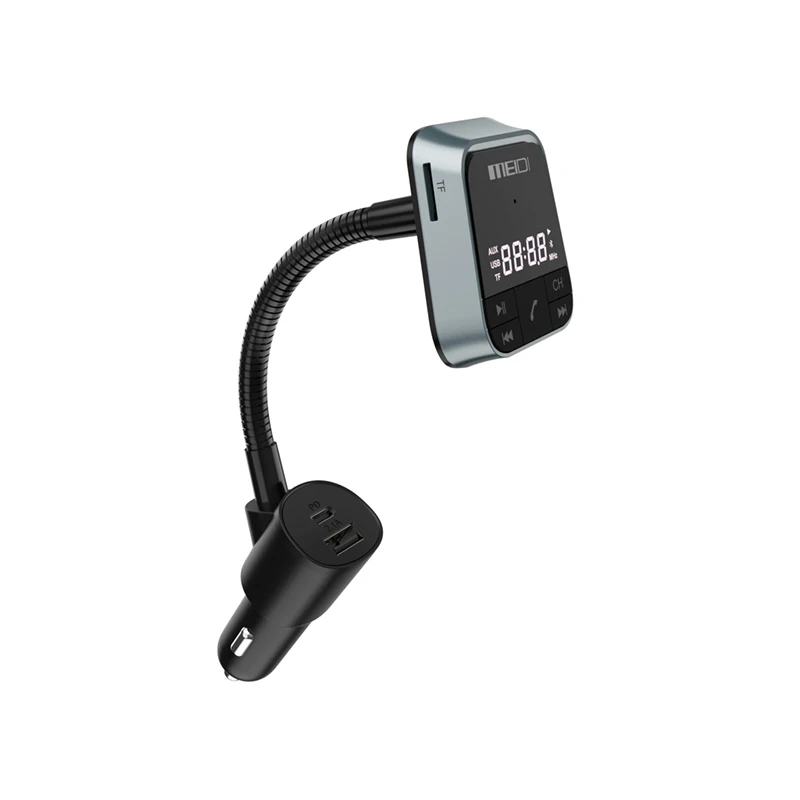 New Design Dual USB Ports Type-C Fast Car Charging Flexible Goose Neck Wireless Car Bluetooth FM Transmitter Handsfree