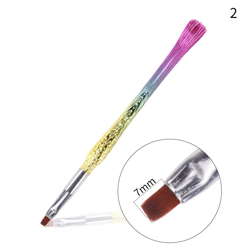 5pcs/set Gradient Rainbow Mermaid Painting Carving Line Pen Gold Fish Rod Nylon Nail Brush Nail Beauty Tool
