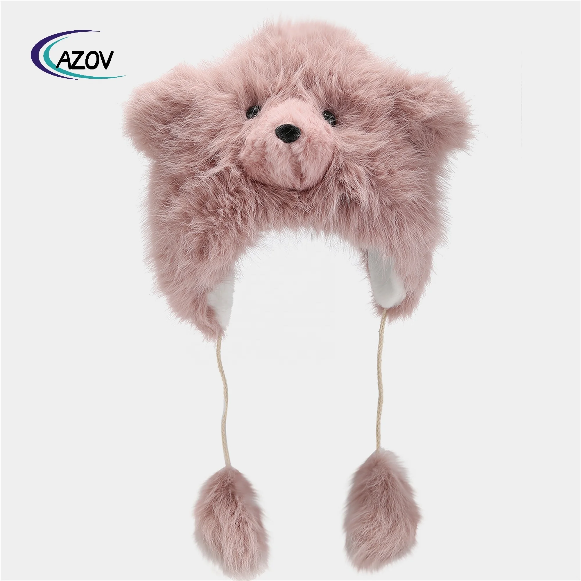 Hat Winter Female Plush Cute Polar Bear Ushanka Cold-Proof Warm Cartoon Earmuffs Hat Windproof Pullover Beanie Hat