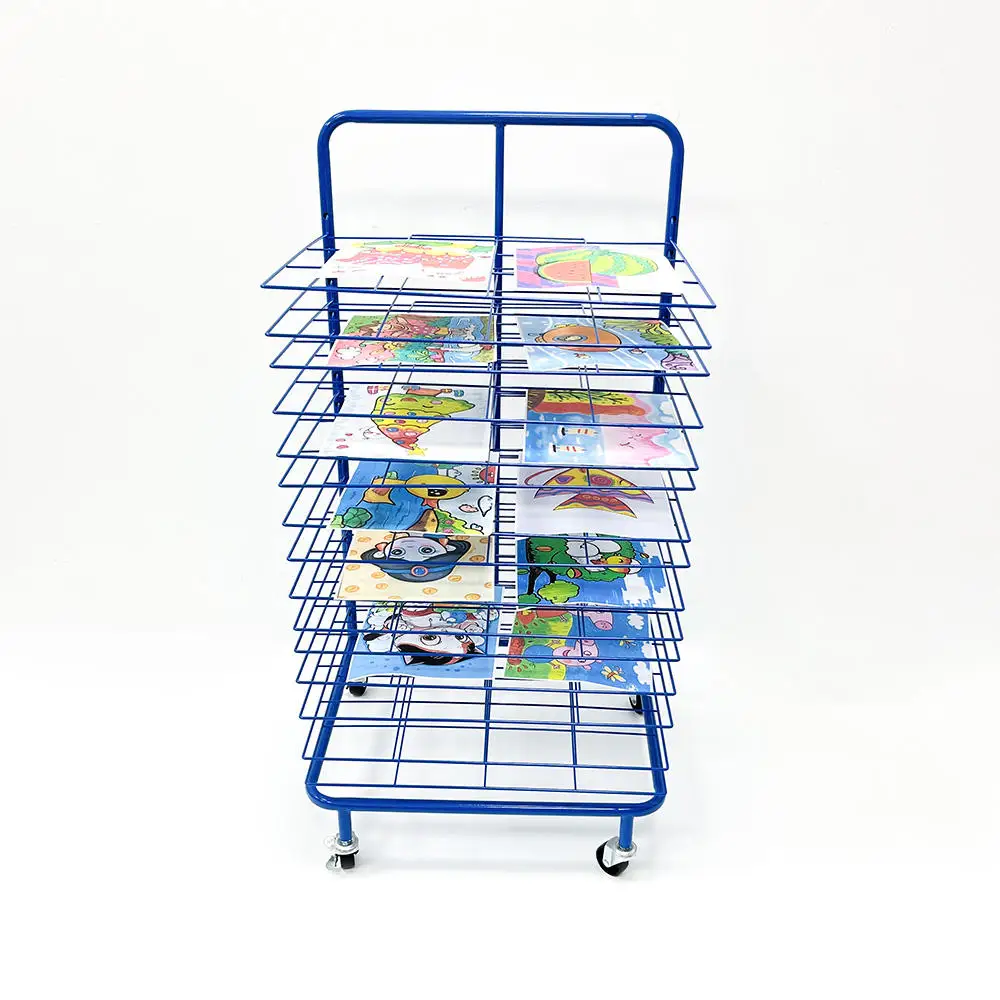 Kindergarten 15 Removable Shelves Metal Wire Art Drying Display Stand Paint Drying Rack for Classroom