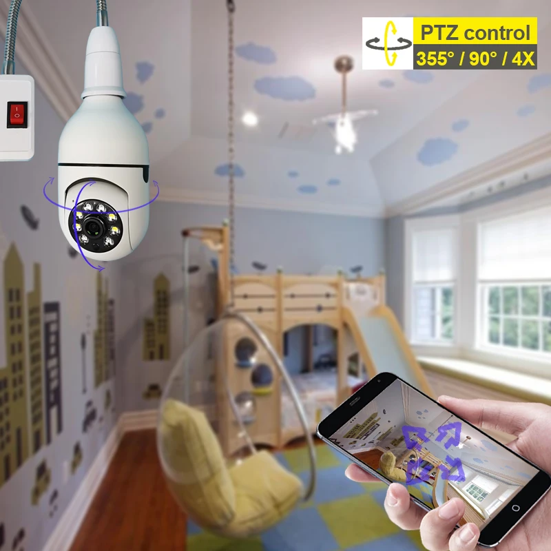 Security Surveillance Indoor Outdoor  360 Degree CCTV Wifi Light Bulb Camera With SD Card Slot
