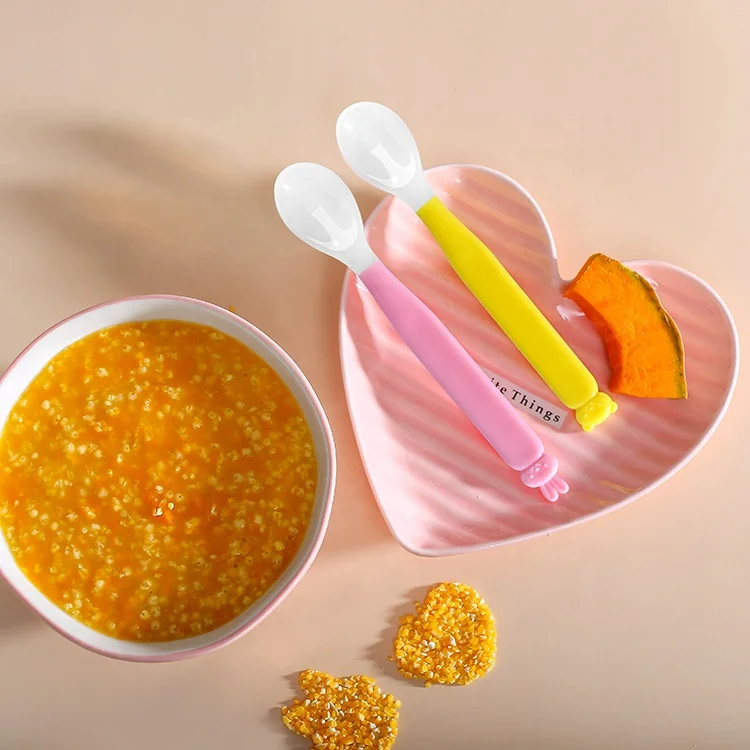 Cutlery Set Silicone Bunny Bear Cartoon Toy Kids Baby Child Children Yogurt Rice Soup Spoon