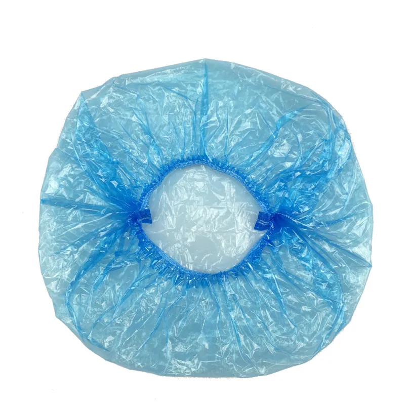 Disposable Waterproof hair head cover Plastic Pe large Shower Bath Cap Transparent Mob Head Cap Hotel Bathroom