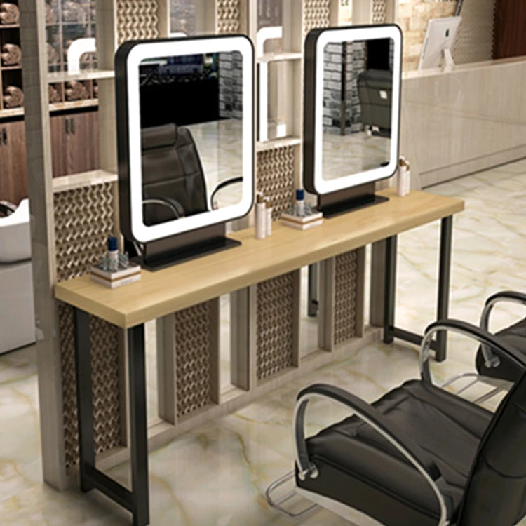 Hair Salon Station Hairdressing Furniture Barber Shop Salon Furniture Salon Mirror With LED Light And Desk
