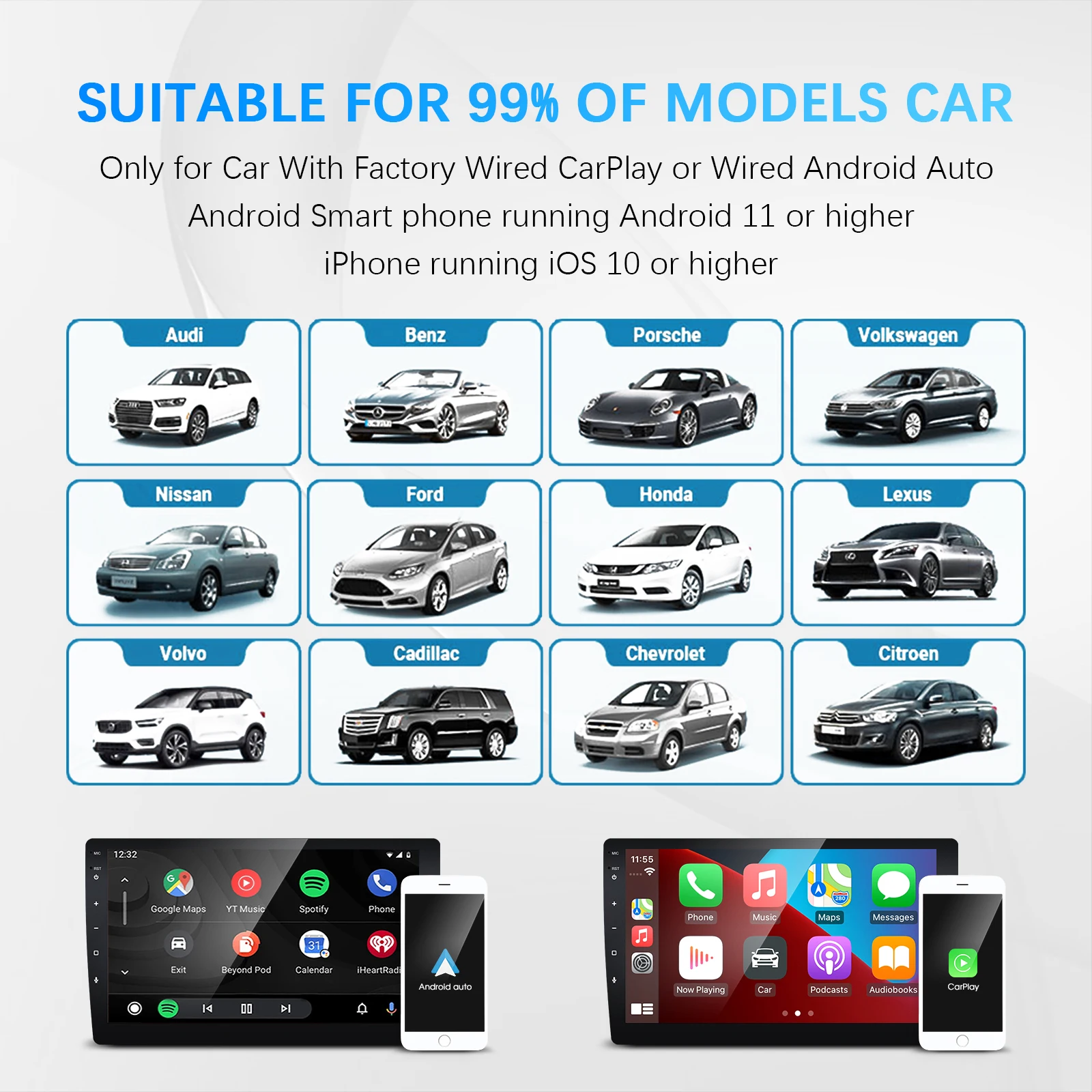 2024 New Release Wireless Carplay & Wireless Android Auto 2 in1 WiFi Dongle for Car Android Player Plug and Play