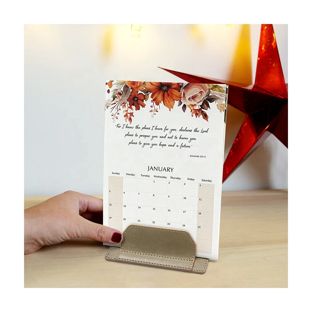 Hot Sale Desktop Decoration 2025 Calendars Inspirational 365 Day Planner Custom Printing PU Stand Namecard Holder Desk Calendar
