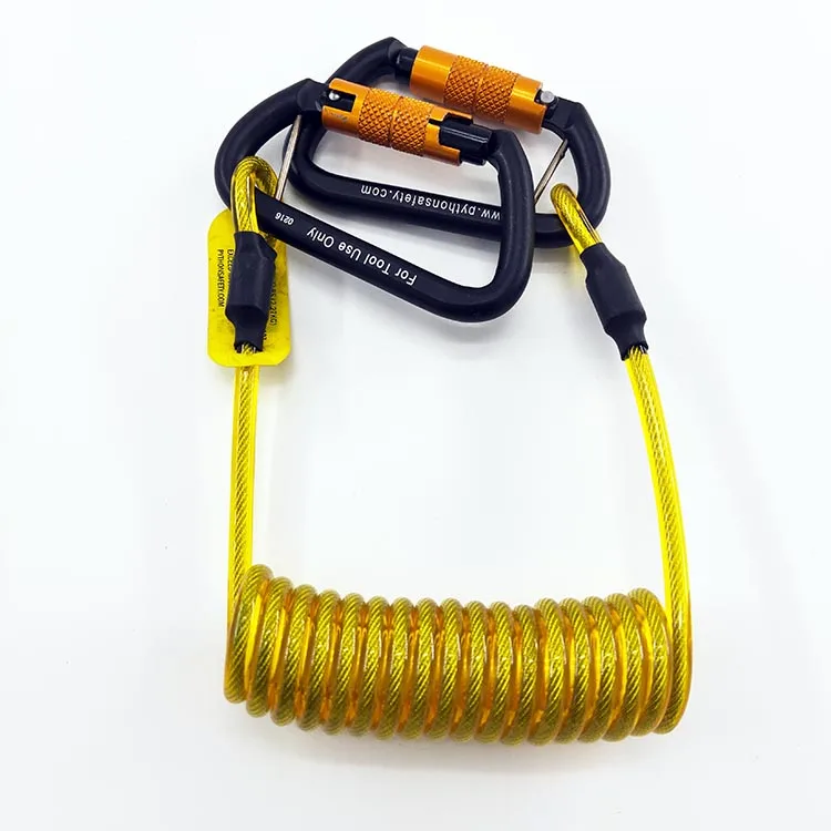 
Colorful Outdoor Sports Stainless Steel Spring Coiled Lanyard with Twist Lock Carabiner 