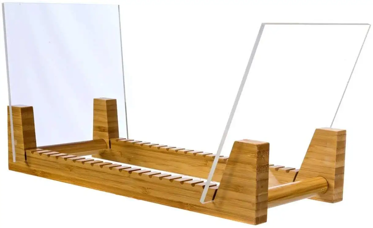 Bamboo Vinyl Record Storage Holder, Premium Bamboo and Acrylic Display Stand