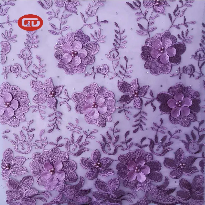 Fancy violet  Tulle Lace Embroidery Fabric with lulu for Women wedding dress