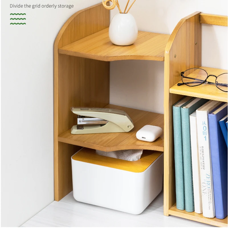 Hot Sales Bamboo Desktop Book Shelf Simple Adjustable Kids Storage Book Shelf Wooden Bookcase