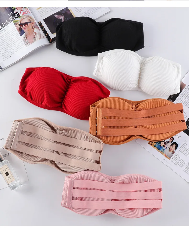 Off Shoulder Women Seamless Wireless Padded Camisoles Bandeau Top Invisible Strapless Cropped Chest Wrap