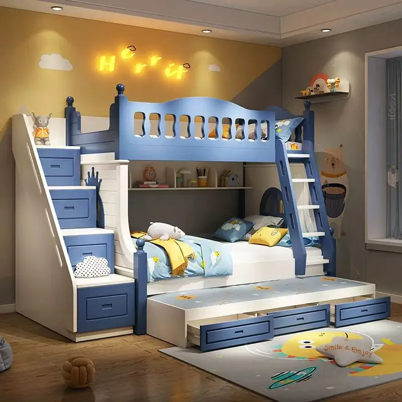 High quality bed sets for sale kids bunk beds with drawers ladder cabinets for children hot sell double layer kids beds