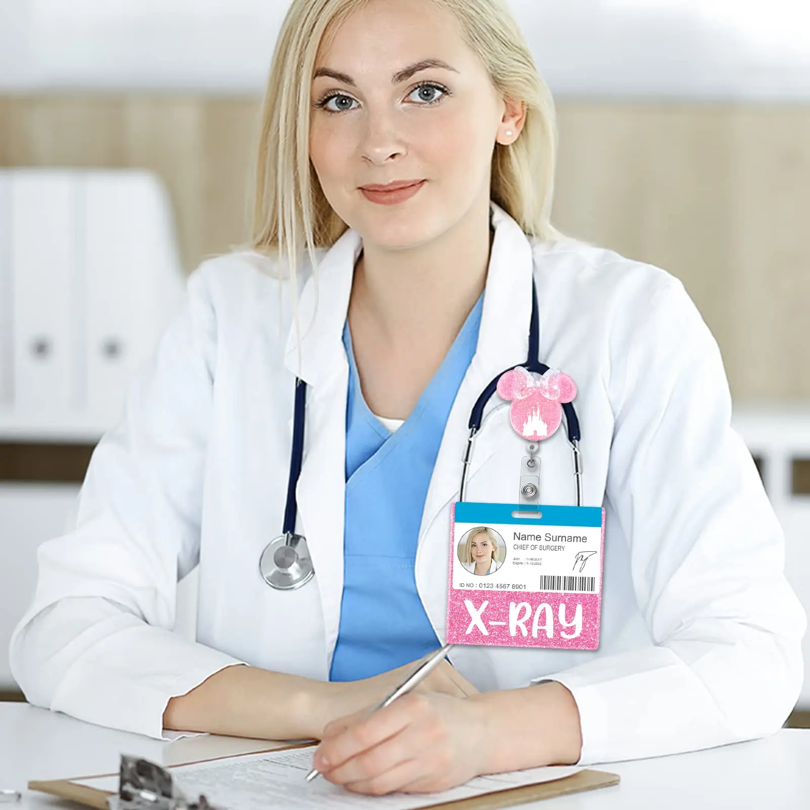 Muliti-color Glitter Acrylic Nurse Badge Buddy Holder Horizontal ID Name Identification Tags Card Holder Nurse Accessory