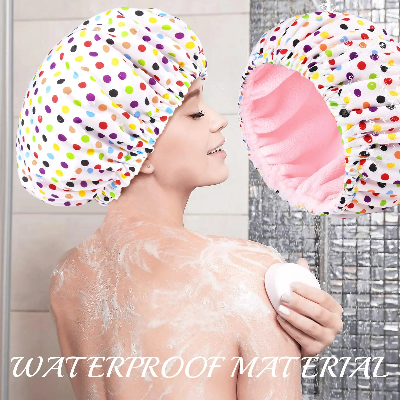 Custom LOGO Three Layer Extra Large Microfiber Terry Cloth Lined Shower Cap Microfiber Lined Shower Caps for Women Waterproof