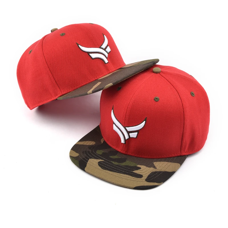 OEM unisex male camo camouflage brim hats wholesale 3d embroidery custom two tone flat snapback 6 panel hats