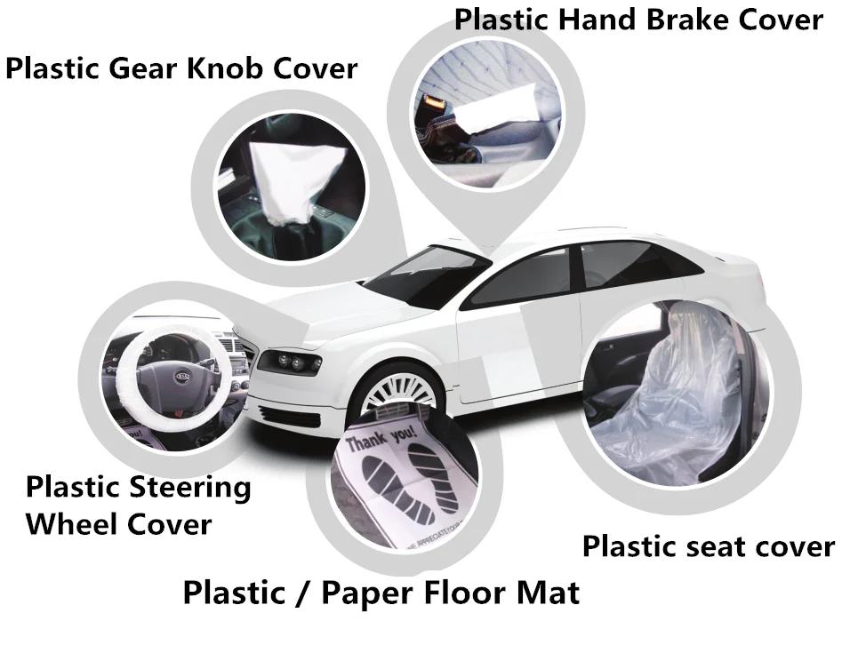 clear color Pe Disposable Plastic Car Seat Cover and clean set With High Quality