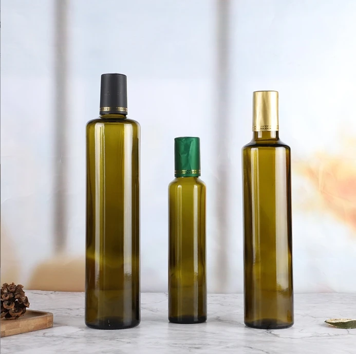 Round 250ml teal olive oil bottle 500ml 750ml camellia  walnut olive oil glass bottle sesame soy sauce vinegar bottle