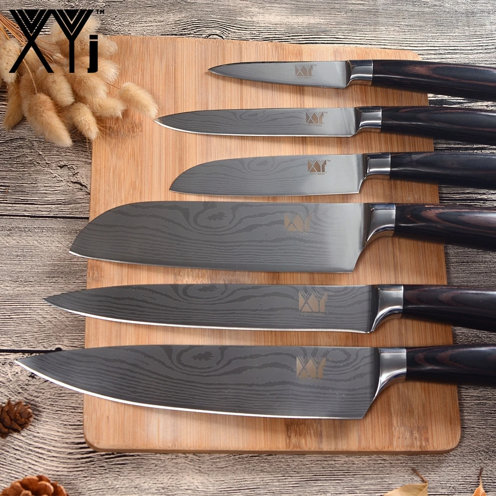 Xingye Classic 6 шт. 7Cr17Mov высокоуглеродистая Нержавеющая сталь дамасский шаблон профессиональный набор ножей шеф-повара с ножнами