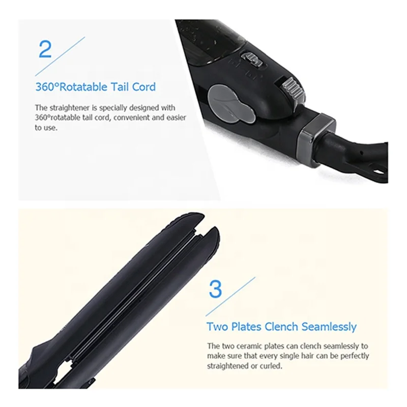 Flat Iron Hair Straightener Professional Salon Ceramic Tourmaline With Vapor Heat up Fast, 360 Swivel Cord Flight