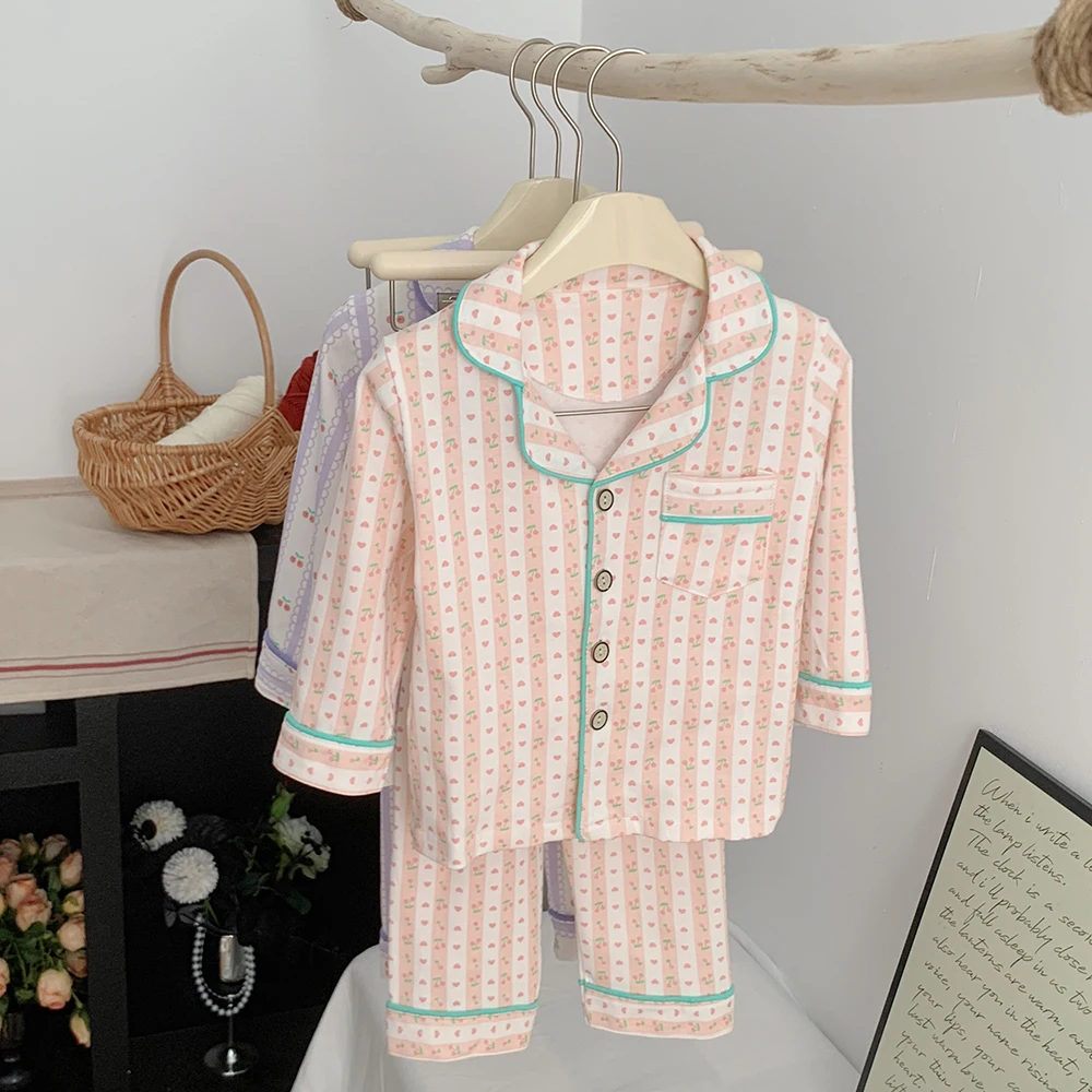 Purorigin Clothing Child Girl 2024 Spring Autumn Long-sleeved Fashion 2 PCS Girls Pajama Set Kids Nightwear Pyjama Sleepwear