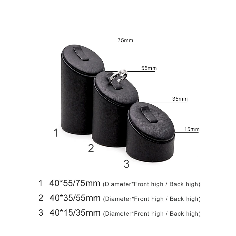 Wholesale Black White PU Leather Low/High Cylindrical Jewellery Ring Holder Stand