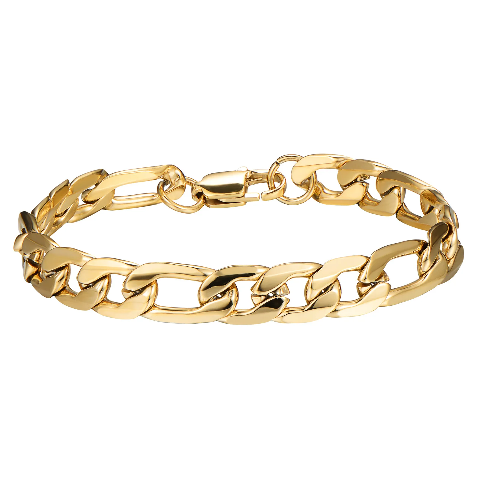 men luxury jewelry 14k gold plated Cuban link curb Figaro chain stainless steel bracelets
