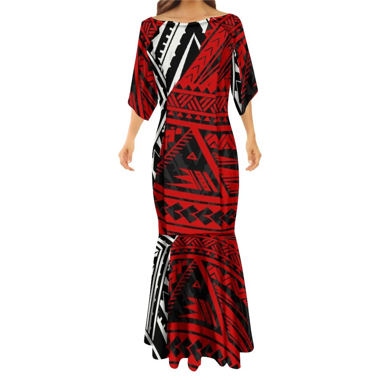 Wholesale Custom Summer Bodycon Fishtail Mermaid Dresses White Black Samoa Polynesian Tribal Wedding Dress Women Ethnic Clothing