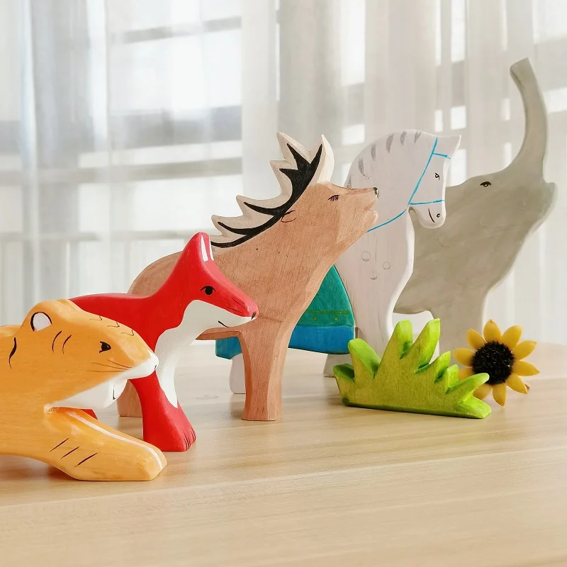 Wolf Wooden Montessori Toys For Kids Handcraft Large Animals Handmade Figure Cognition Early Educational Toys For Children