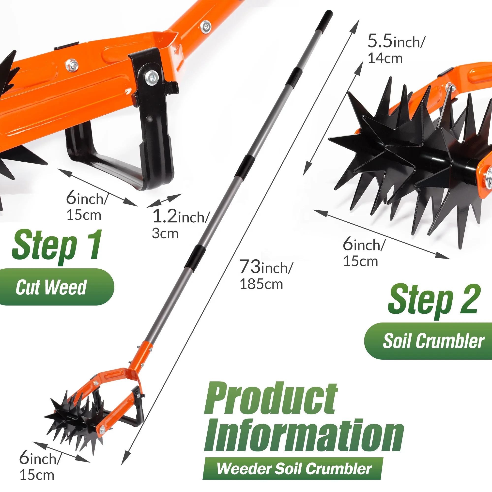 Buy-Wish Stainless Steel Hand Tiller Garden Weeder & crumble Soil Cultivator Tool Manual Lawn Aerator Rotary Cultivator Tool