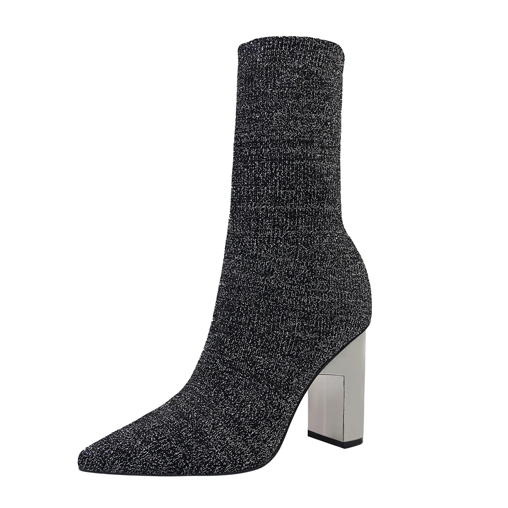 Женские туфли bigtree 3128-2, короткие женские сапоги, пикантные туфли на толстом высоком каблуке, тонкие остроносые шерстяные сапоги для ночного клуба