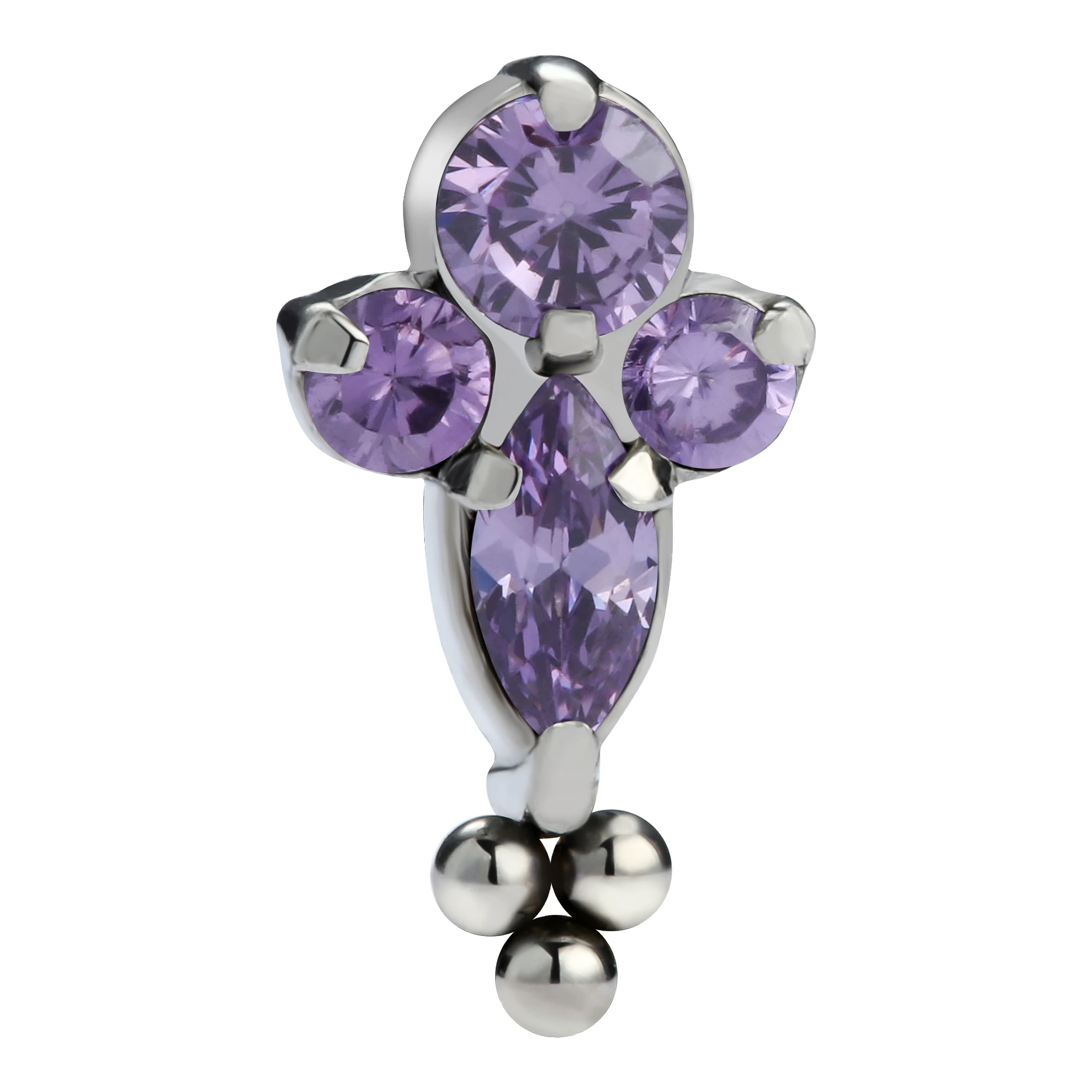 Giometal ASTM F136 Titanium Amethyst Crystal CZ Threadless Ends Conch Helix Tragus Ear Labret Piercing Body Jewelry Factory