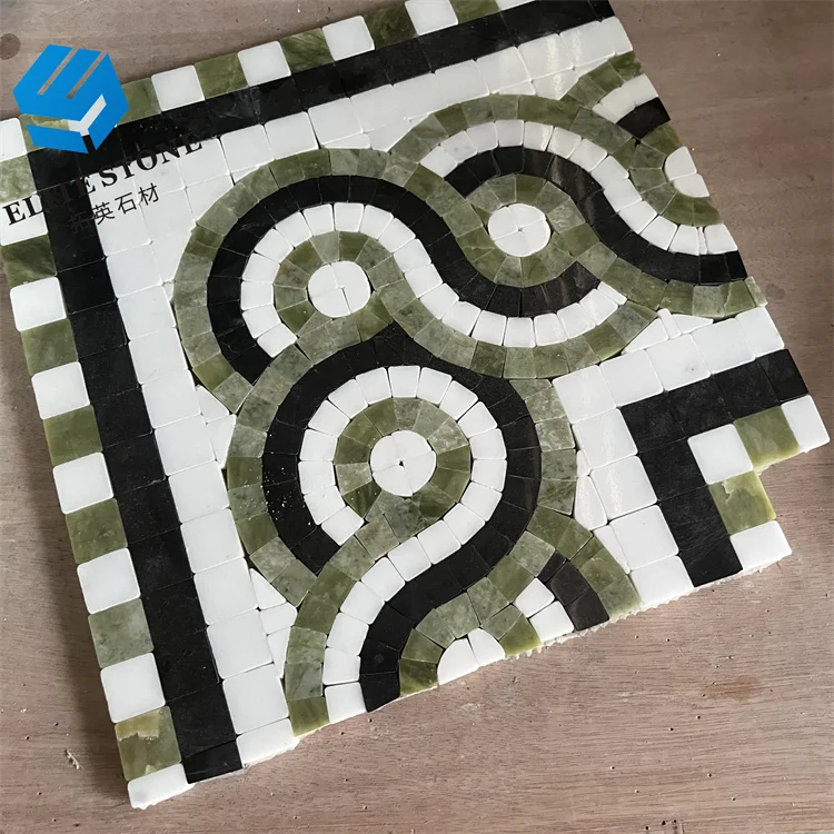 Custom high quality marble panel flooring carpet design with brass inlay waterjet floor medallion stone mosaic tile low price