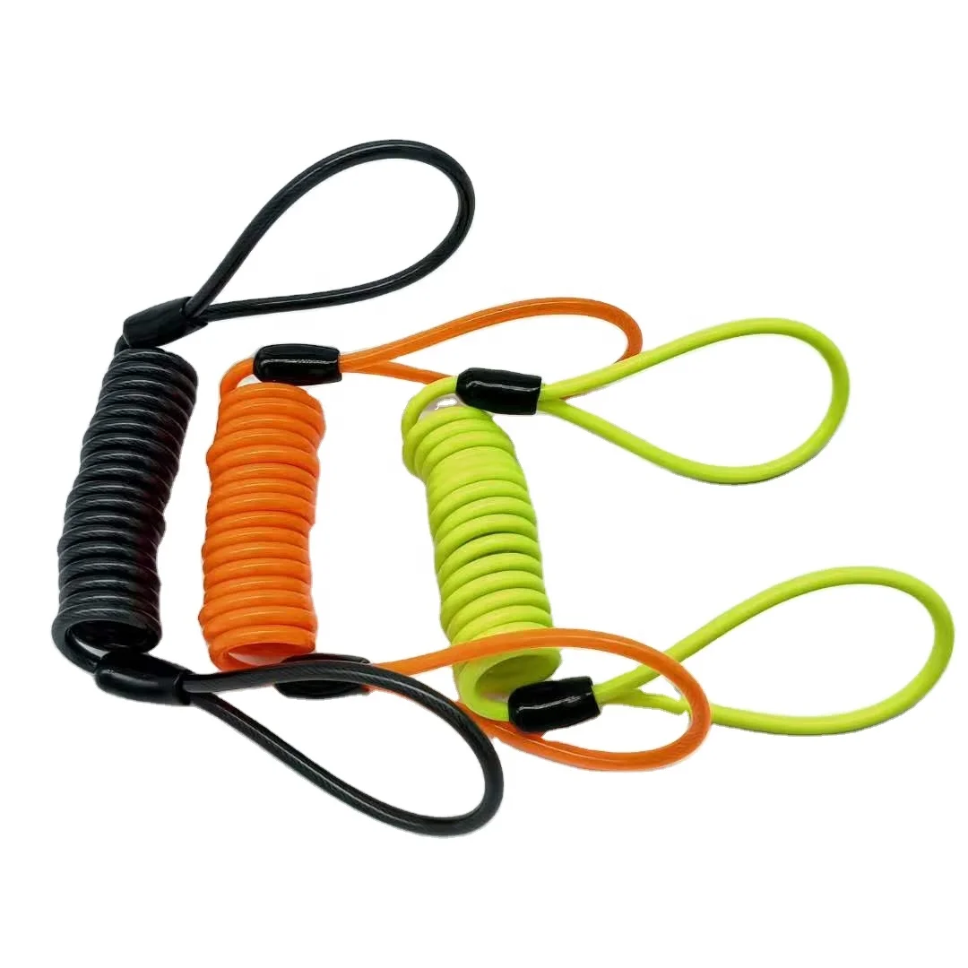 1.2 meters spring shape portable steel wire rope for all kinds of locks , clothesline, helmet safety rope